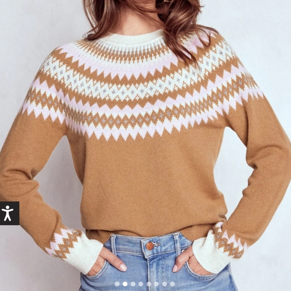 Boden Edie Fair Isle Sweater In Camel Melange Fair Isle XL Crewneck Camel Pink - Picture 3 of 10